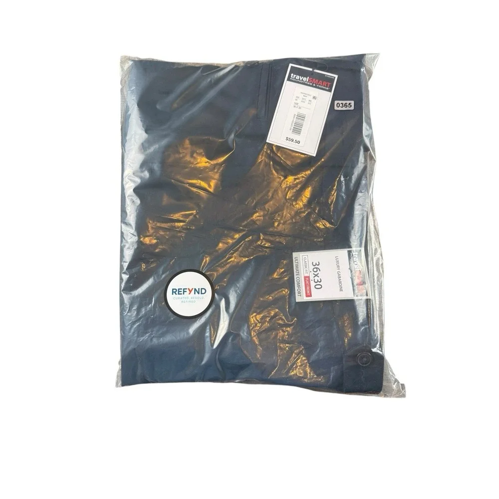 Travel Smart 36x30 Mens Dress Pants Navy Flat Front Stretch Waist NWT